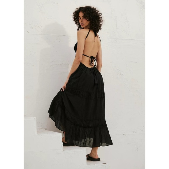 New Free People Taking Sides Maxi Dress Summer Sun Beach Halter in Black XL - Picture 8 of 10